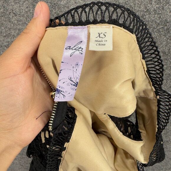 Alya Dress Women XS Black Floral Sheath Midi Crochet V-Neck Sleeveless Zipper - Picture 5 of 6